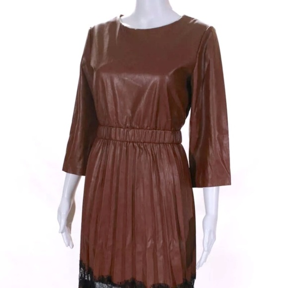Mucha et Muchette NWT Dress Faux Leather Caramel Brown Black Medium Large - Picture 4 of 14